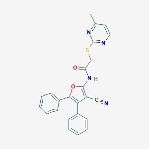 molecular formula C24H18N4O2S B426855 N-(3-cyano-4,5-diphenyl-2-furyl)-2-[(4-methyl-2-pyrimidinyl)thio]acetamide 
