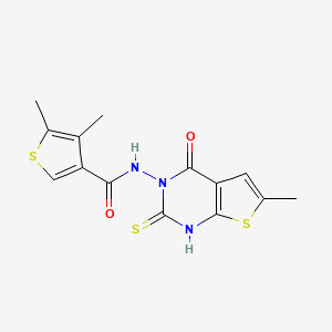 molecular formula C14H13N3O2S3 B4268557 N-(2-mercapto-6-methyl-4-oxothieno[2,3-d]pyrimidin-3(4H)-yl)-4,5-dimethyl-3-thiophenecarboxamide 