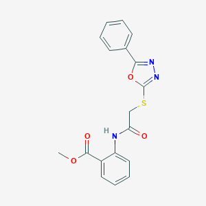 molecular formula C18H15N3O4S B426861 Methyl2-({[(5-phenyl-1,3,4-oxadiazol-2-yl)thio]acetyl}amino)benzoate CAS No. 573669-58-6