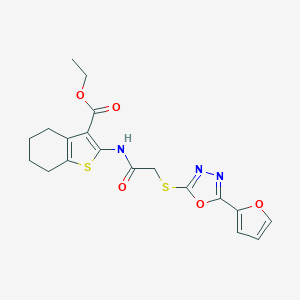 molecular formula C19H19N3O5S2 B426865 Ethyl 2-[[2-[[5-(furan-2-yl)-1,3,4-oxadiazol-2-yl]sulfanyl]acetyl]amino]-4,5,6,7-tetrahydro-1-benzothiophene-3-carboxylate CAS No. 577763-77-0