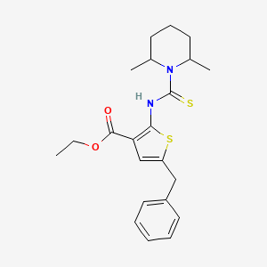 molecular formula C22H28N2O2S2 B4268688 ethyl 5-benzyl-2-{[(2,6-dimethyl-1-piperidinyl)carbonothioyl]amino}-3-thiophenecarboxylate 