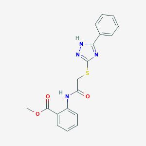 molecular formula C18H16N4O3S B426869 methyl 2-({[(5-phenyl-4H-1,2,4-triazol-3-yl)sulfanyl]acetyl}amino)benzoate 