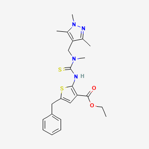 molecular formula C23H28N4O2S2 B4268696 ethyl 5-benzyl-2-[({methyl[(1,3,5-trimethyl-1H-pyrazol-4-yl)methyl]amino}carbonothioyl)amino]-3-thiophenecarboxylate 