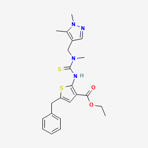 molecular formula C22H26N4O2S2 B4268701 ethyl 5-benzyl-2-({[[(1,5-dimethyl-1H-pyrazol-4-yl)methyl](methyl)amino]carbonothioyl}amino)-3-thiophenecarboxylate 