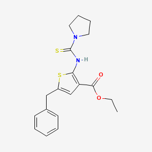 molecular formula C19H22N2O2S2 B4268717 ethyl 5-benzyl-2-[(1-pyrrolidinylcarbonothioyl)amino]-3-thiophenecarboxylate 