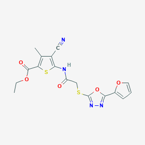 Ethyl 4-cyano-5-[({[5-(2-furyl)-1,3,4-oxadiazol-2-yl]sulfanyl}acetyl)amino]-3-methyl-2-thiophenecarboxylate