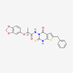molecular formula C23H19N3O5S2 B4268759 2-(1,3-benzodioxol-5-yloxy)-N-(6-benzyl-2-mercapto-4-oxothieno[2,3-d]pyrimidin-3(4H)-yl)propanamide 