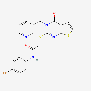 molecular formula C21H17BrN4O2S2 B4268894 N-(4-bromophenyl)-2-{[6-methyl-4-oxo-3-(3-pyridinylmethyl)-3,4-dihydrothieno[2,3-d]pyrimidin-2-yl]thio}acetamide 