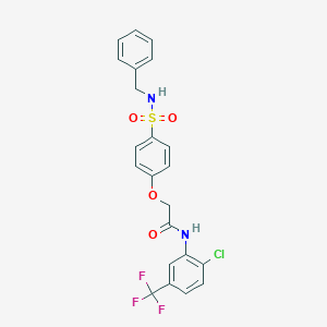 molecular formula C22H18ClF3N2O4S B426890 2-{4-[(benzylamino)sulfonyl]phenoxy}-N-[2-chloro-5-(trifluoromethyl)phenyl]acetamide 