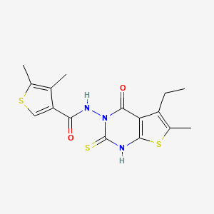 molecular formula C16H17N3O2S3 B4268915 N-(5-ethyl-2-mercapto-6-methyl-4-oxothieno[2,3-d]pyrimidin-3(4H)-yl)-4,5-dimethyl-3-thiophenecarboxamide 