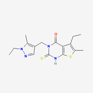 molecular formula C16H20N4OS2 B4268921 5-ethyl-3-[(1-ethyl-5-methyl-1H-pyrazol-4-yl)methyl]-2-mercapto-6-methylthieno[2,3-d]pyrimidin-4(3H)-one 