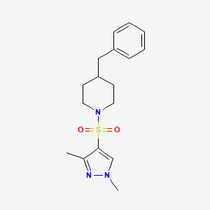 molecular formula C17H23N3O2S B4268934 4-benzyl-1-[(1,3-dimethyl-1H-pyrazol-4-yl)sulfonyl]piperidine 