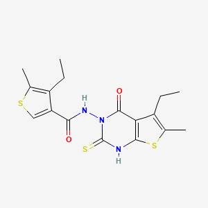 molecular formula C17H19N3O2S3 B4268967 4-ethyl-N-(5-ethyl-2-mercapto-6-methyl-4-oxothieno[2,3-d]pyrimidin-3(4H)-yl)-5-methyl-3-thiophenecarboxamide 