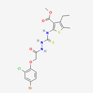 molecular formula C18H19BrClN3O4S2 B4268990 methyl 2-[({2-[(4-bromo-2-chlorophenoxy)acetyl]hydrazino}carbonothioyl)amino]-4-ethyl-5-methyl-3-thiophenecarboxylate 