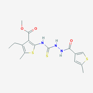molecular formula C16H19N3O3S3 B4269017 methyl 4-ethyl-5-methyl-2-[({2-[(5-methyl-3-thienyl)carbonyl]hydrazino}carbonothioyl)amino]-3-thiophenecarboxylate 