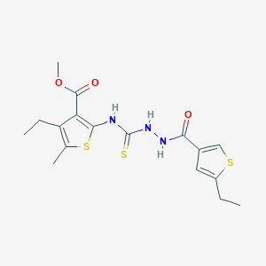 molecular formula C17H21N3O3S3 B4269039 methyl 4-ethyl-2-[({2-[(5-ethyl-3-thienyl)carbonyl]hydrazino}carbonothioyl)amino]-5-methyl-3-thiophenecarboxylate 