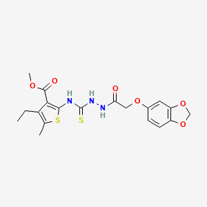 molecular formula C19H21N3O6S2 B4269040 methyl 2-[({2-[(1,3-benzodioxol-5-yloxy)acetyl]hydrazino}carbonothioyl)amino]-4-ethyl-5-methyl-3-thiophenecarboxylate 