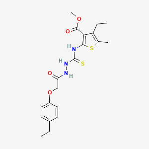 molecular formula C20H25N3O4S2 B4269048 methyl 4-ethyl-2-[({2-[(4-ethylphenoxy)acetyl]hydrazino}carbonothioyl)amino]-5-methyl-3-thiophenecarboxylate 