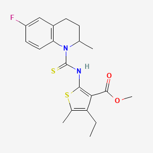molecular formula C20H23FN2O2S2 B4269049 methyl 4-ethyl-2-{[(6-fluoro-2-methyl-3,4-dihydro-1(2H)-quinolinyl)carbonothioyl]amino}-5-methyl-3-thiophenecarboxylate 