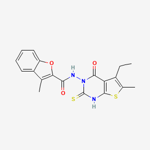 molecular formula C19H17N3O3S2 B4269109 N-(5-ethyl-2-mercapto-6-methyl-4-oxothieno[2,3-d]pyrimidin-3(4H)-yl)-3-methyl-1-benzofuran-2-carboxamide 