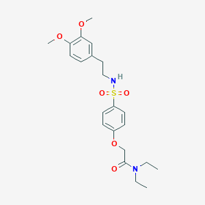 molecular formula C22H30N2O6S B426912 2-[4-({[2-(3,4-dimethoxyphenyl)ethyl]amino}sulfonyl)phenoxy]-N,N-diethylacetamide 