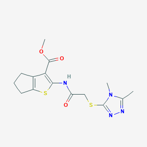 molecular formula C15H18N4O3S2 B4269125 methyl 2-({[(4,5-dimethyl-4H-1,2,4-triazol-3-yl)thio]acetyl}amino)-5,6-dihydro-4H-cyclopenta[b]thiophene-3-carboxylate 