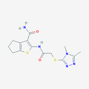 molecular formula C14H17N5O2S2 B4269128 2-({[(4,5-dimethyl-4H-1,2,4-triazol-3-yl)thio]acetyl}amino)-5,6-dihydro-4H-cyclopenta[b]thiophene-3-carboxamide 