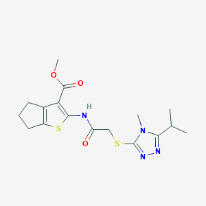 molecular formula C17H22N4O3S2 B4269131 methyl 2-({[(5-isopropyl-4-methyl-4H-1,2,4-triazol-3-yl)thio]acetyl}amino)-5,6-dihydro-4H-cyclopenta[b]thiophene-3-carboxylate 
