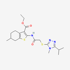 molecular formula C20H28N4O3S2 B4269139 ethyl 2-({[(5-isopropyl-4-methyl-4H-1,2,4-triazol-3-yl)thio]acetyl}amino)-6-methyl-4,5,6,7-tetrahydro-1-benzothiophene-3-carboxylate 