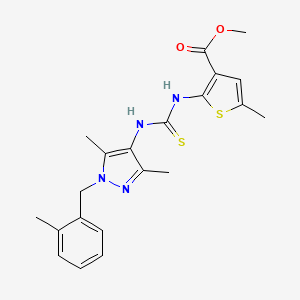molecular formula C21H24N4O2S2 B4269179 methyl 2-[({[3,5-dimethyl-1-(2-methylbenzyl)-1H-pyrazol-4-yl]amino}carbonothioyl)amino]-5-methyl-3-thiophenecarboxylate 