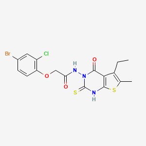 molecular formula C17H15BrClN3O3S2 B4269191 2-(4-bromo-2-chlorophenoxy)-N-(5-ethyl-2-mercapto-6-methyl-4-oxothieno[2,3-d]pyrimidin-3(4H)-yl)acetamide 