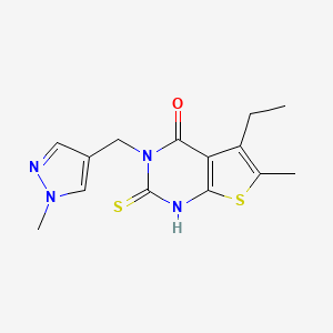molecular formula C14H16N4OS2 B4269202 5-ethyl-2-mercapto-6-methyl-3-[(1-methyl-1H-pyrazol-4-yl)methyl]thieno[2,3-d]pyrimidin-4(3H)-one 