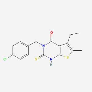 molecular formula C16H15ClN2OS2 B4269206 3-(4-chlorobenzyl)-5-ethyl-2-mercapto-6-methylthieno[2,3-d]pyrimidin-4(3H)-one 