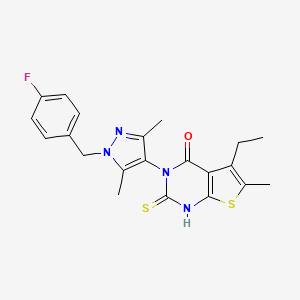 molecular formula C21H21FN4OS2 B4269212 5-ethyl-3-[1-(4-fluorobenzyl)-3,5-dimethyl-1H-pyrazol-4-yl]-2-mercapto-6-methylthieno[2,3-d]pyrimidin-4(3H)-one 