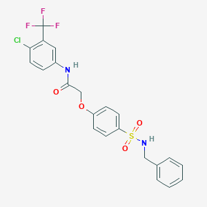 molecular formula C22H18ClF3N2O4S B426922 2-{4-[(benzylamino)sulfonyl]phenoxy}-N-[4-chloro-3-(trifluoromethyl)phenyl]acetamide 