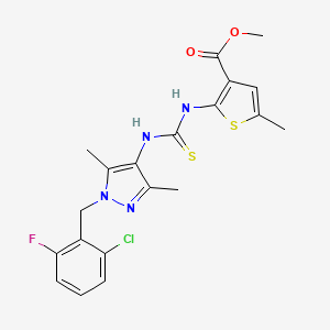 molecular formula C20H20ClFN4O2S2 B4269271 methyl 2-[({[1-(2-chloro-6-fluorobenzyl)-3,5-dimethyl-1H-pyrazol-4-yl]amino}carbonothioyl)amino]-5-methyl-3-thiophenecarboxylate 