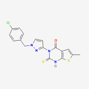 molecular formula C17H13ClN4OS2 B4269297 3-[1-(4-chlorobenzyl)-1H-pyrazol-3-yl]-2-mercapto-6-methylthieno[2,3-d]pyrimidin-4(3H)-one 