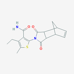 molecular formula C17H18N2O3S B4269299 2-(3,5-dioxo-4-azatricyclo[5.2.1.0~2,6~]dec-8-en-4-yl)-4-ethyl-5-methyl-3-thiophenecarboxamide 