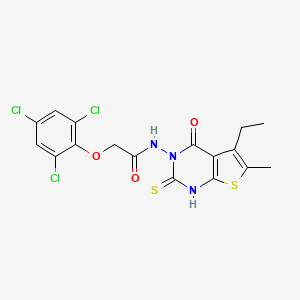 molecular formula C17H14Cl3N3O3S2 B4269366 N-(5-ethyl-2-mercapto-6-methyl-4-oxothieno[2,3-d]pyrimidin-3(4H)-yl)-2-(2,4,6-trichlorophenoxy)acetamide 