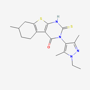 molecular formula C18H22N4OS2 B4269406 3-(1-ethyl-3,5-dimethyl-1H-pyrazol-4-yl)-2-mercapto-7-methyl-5,6,7,8-tetrahydro[1]benzothieno[2,3-d]pyrimidin-4(3H)-one 