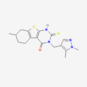 molecular formula C17H20N4OS2 B4269412 3-[(1,5-dimethyl-1H-pyrazol-4-yl)methyl]-2-mercapto-7-methyl-5,6,7,8-tetrahydro[1]benzothieno[2,3-d]pyrimidin-4(3H)-one 