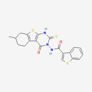 molecular formula C20H17N3O2S3 B4269426 N-(2-mercapto-7-methyl-4-oxo-5,6,7,8-tetrahydro[1]benzothieno[2,3-d]pyrimidin-3(4H)-yl)-1-benzothiophene-3-carboxamide 