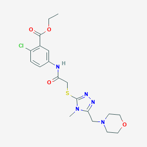 molecular formula C19H24ClN5O4S B426950 ethyl 2-chloro-5-[({[4-methyl-5-(4-morpholinylmethyl)-4H-1,2,4-triazol-3-yl]sulfanyl}acetyl)amino]benzoate 