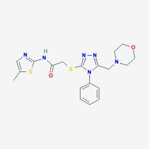 molecular formula C19H22N6O2S2 B426964 N-(5-methyl-1,3-thiazol-2-yl)-2-{[5-(4-morpholinylmethyl)-4-phenyl-4H-1,2,4-triazol-3-yl]sulfanyl}acetamide 