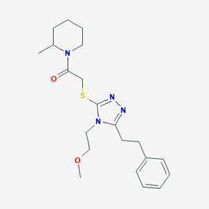 molecular formula C21H30N4O2S B426967 1-({[4-(2-methoxyethyl)-5-(2-phenylethyl)-4H-1,2,4-triazol-3-yl]sulfanyl}acetyl)-2-methylpiperidine 