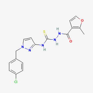 molecular formula C17H16ClN5O2S B4269678 N-[1-(4-chlorobenzyl)-1H-pyrazol-3-yl]-2-(2-methyl-3-furoyl)hydrazinecarbothioamide 