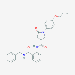 molecular formula C28H29N3O4 B426978 N-{2-[(benzylamino)carbonyl]phenyl}-5-oxo-1-(4-propoxyphenyl)-3-pyrrolidinecarboxamide 