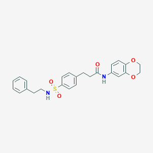 molecular formula C25H26N2O5S B426980 N-(2,3-dihydro-1,4-benzodioxin-6-yl)-3-(4-{[(2-phenylethyl)amino]sulfonyl}phenyl)propanamide 