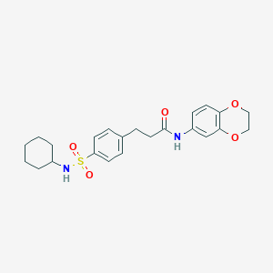 molecular formula C23H28N2O5S B426986 3-{4-[(cyclohexylamino)sulfonyl]phenyl}-N-(2,3-dihydro-1,4-benzodioxin-6-yl)propanamide 