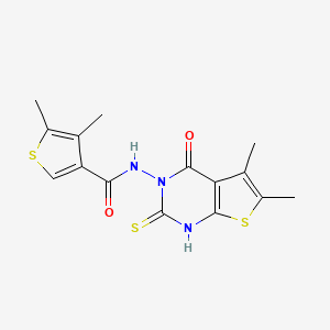 molecular formula C15H15N3O2S3 B4269910 N-(2-mercapto-5,6-dimethyl-4-oxothieno[2,3-d]pyrimidin-3(4H)-yl)-4,5-dimethyl-3-thiophenecarboxamide 